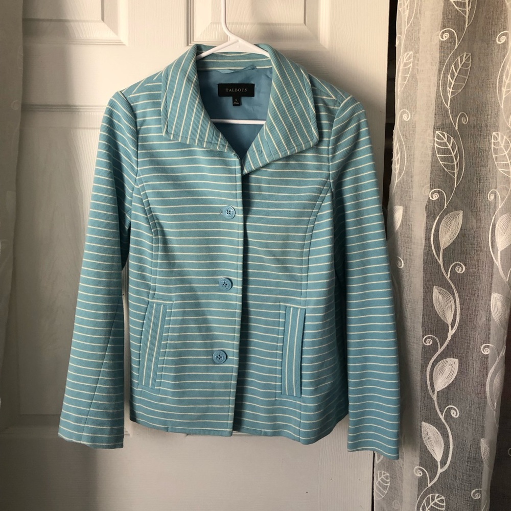 Talbots Womens Jacket Size S Button Up Striped Anchor Buttons Nautical Collar